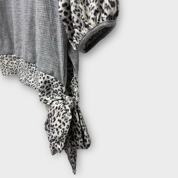 Shop in LA Color Block Waffle Weave Shirt w/ Contrasting Animal Print Large NWT - Picture 8 of 11